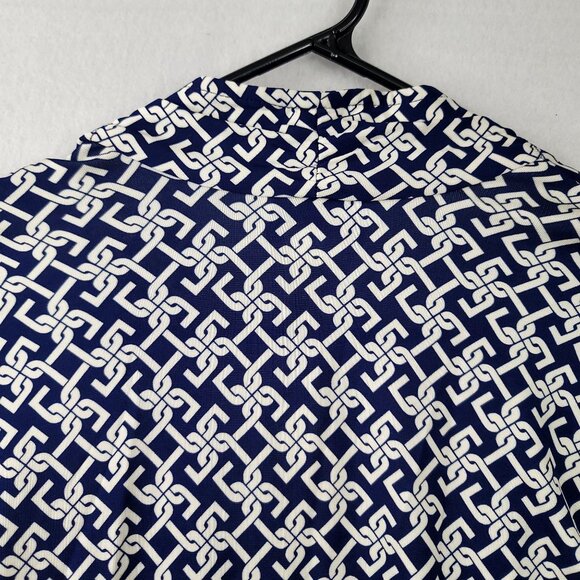 Talbots Small V-Neck Wrap Style Geometric Top Navy White Classic New Tags - Picture 8 of 10